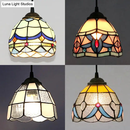 Stained Glass Tiffany Mini Pendant Light - Black Finish