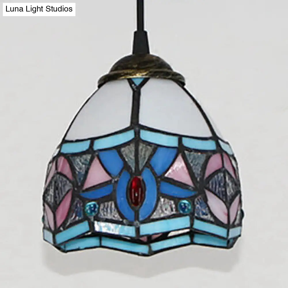 Stained Glass Tiffany Mini Pendant Light - Black Finish