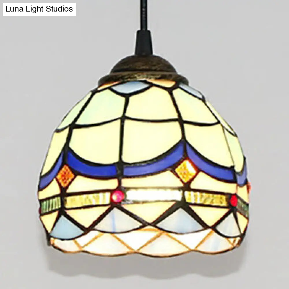 Stained Glass Tiffany Mini Pendant Light - Black Finish