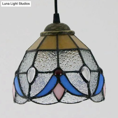 Stained Glass Tiffany Mini Pendant Light - Black Finish