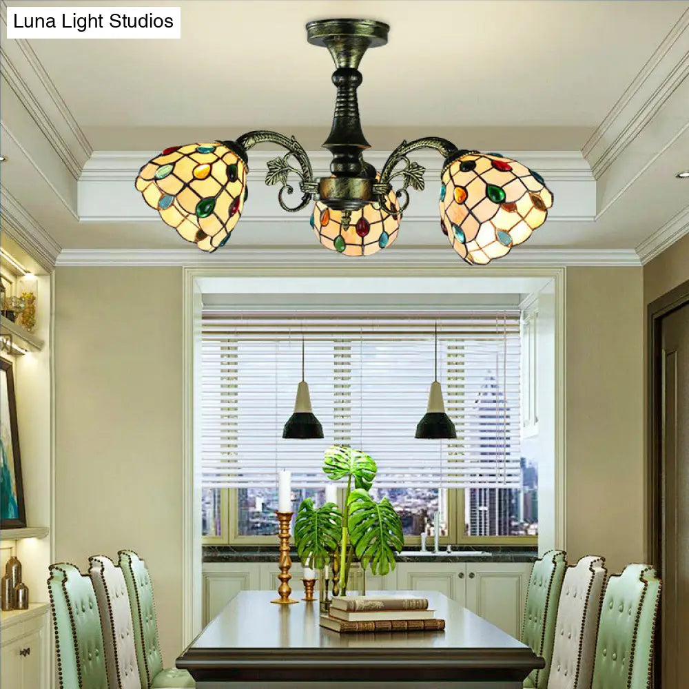 DecorBites™ DecorBites™ Stained Glass Tiffany Peacock Tail/Leaf/Flower Chandelier Light - Rustic Ceiling Fixture in Antique Bronze for Dining Room