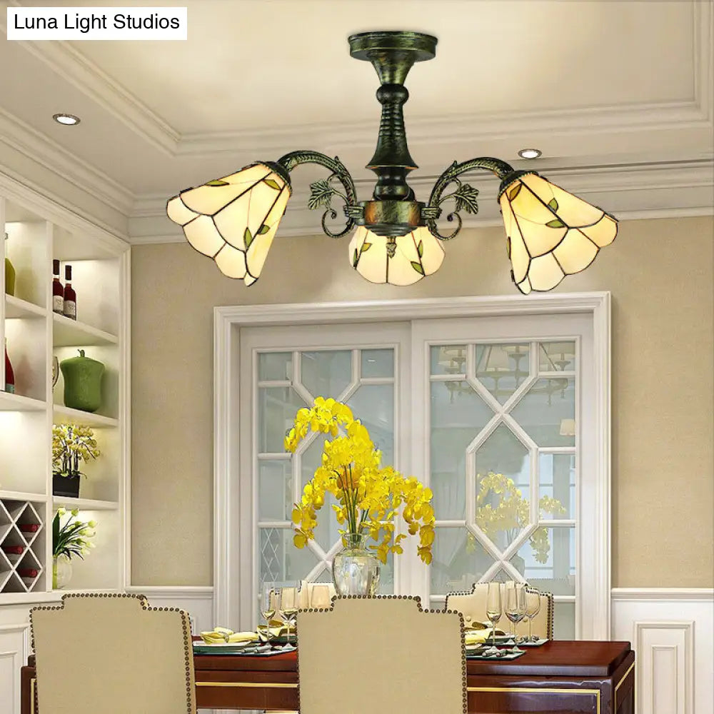 DecorBites™ DecorBites™ Stained Glass Tiffany Peacock Tail/Leaf/Flower Chandelier Light - Rustic Ceiling Fixture in Antique Bronze for Dining Room