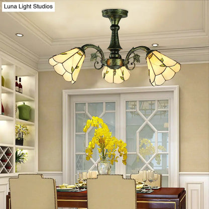 DecorBites™ DecorBites™ Stained Glass Tiffany Peacock Tail/Leaf/Flower Chandelier Light - Rustic Ceiling Fixture in Antique Bronze for Dining Room