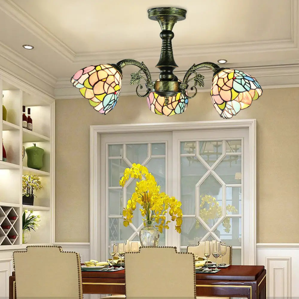 DecorBites™ DecorBites™ Stained Glass Tiffany Peacock Tail/Leaf/Flower Chandelier Light - Rustic Ceiling Fixture in Antique Bronze for Dining Room