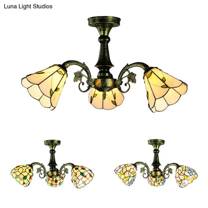 DecorBites™ DecorBites™ Stained Glass Tiffany Peacock Tail/Leaf/Flower Chandelier Light - Rustic Ceiling Fixture in Antique Bronze for Dining Room
