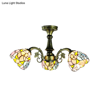 DecorBites™ DecorBites™ Stained Glass Tiffany Peacock Tail/Leaf/Flower Chandelier Light - Rustic Ceiling Fixture in Antique Bronze for Dining Room