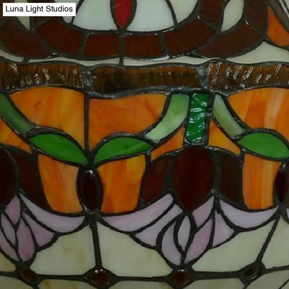 Stained Glass Tiffany Pendant Flower Chandelier - 3/5 Lights, 12"/16" Wide - Antique Bronze Finish