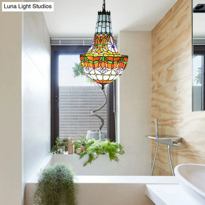 Stained Glass Tiffany Pendant Flower Chandelier - 3/5 Lights, 12"/16" Wide - Antique Bronze Finish