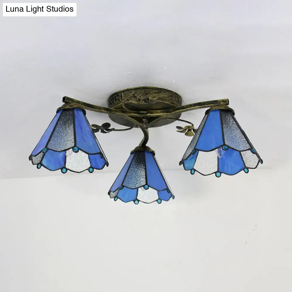 DecorBites™ DecorBites™ Stained Glass Tiffany Style Flushmount Light with 3 Lights - White/Clear/Blue/Beige