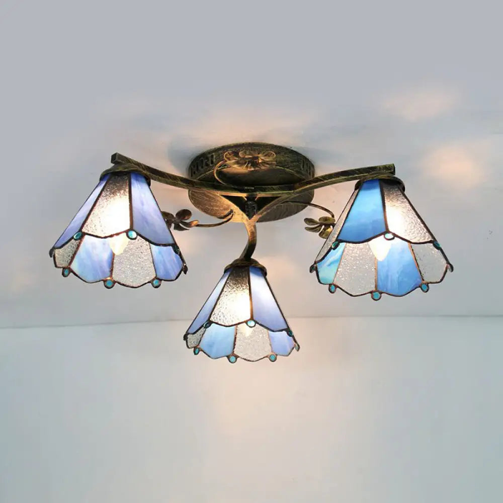 DecorBites™ DecorBites™ Stained Glass Tiffany Style Flushmount Light with 3 Lights - White/Clear/Blue/Beige