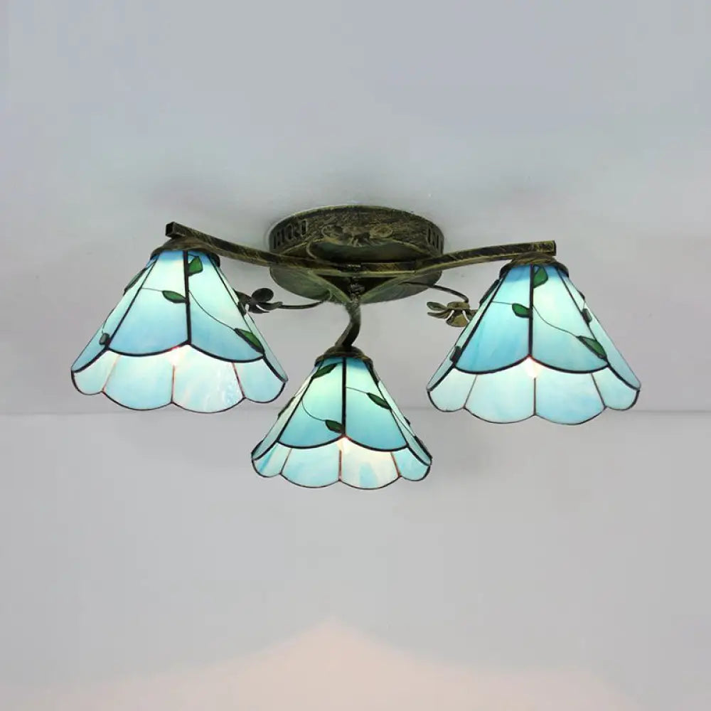 DecorBites™ DecorBites™ Stained Glass Tiffany Style Flushmount Light with 3 Lights - White/Clear/Blue/Beige