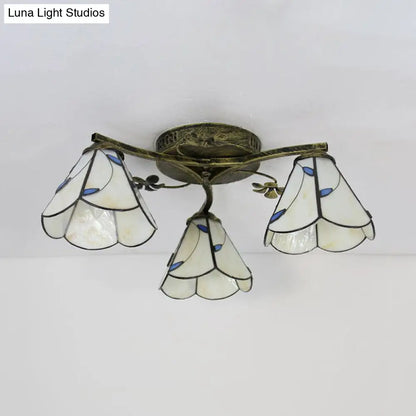 DecorBites™ DecorBites™ Stained Glass Tiffany Style Flushmount Light with 3 Lights - White/Clear/Blue/Beige