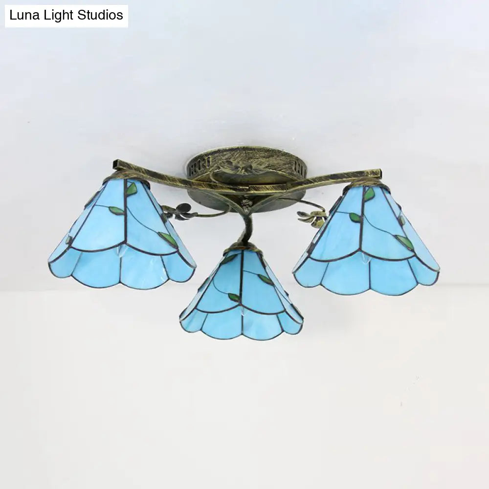 DecorBites™ DecorBites™ Stained Glass Tiffany Style Flushmount Light with 3 Lights - White/Clear/Blue/Beige