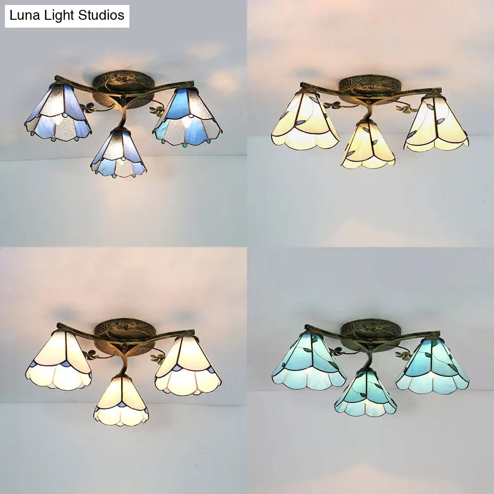 DecorBites™ DecorBites™ Stained Glass Tiffany Style Flushmount Light with 3 Lights - White/Clear/Blue/Beige