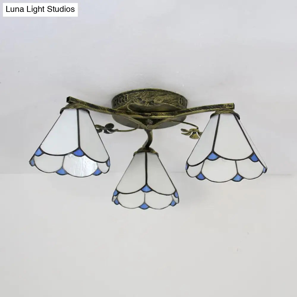 DecorBites™ DecorBites™ Stained Glass Tiffany Style Flushmount Light with 3 Lights - White/Clear/Blue/Beige