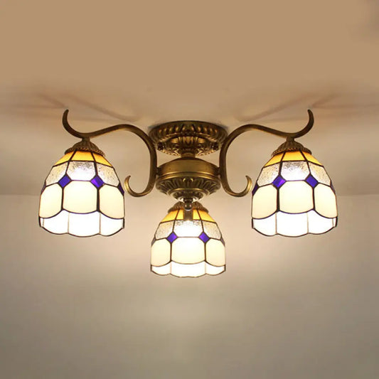 DecorBites™ DecorBites™ Stained Glass Vintage Ceiling Light - 3-Light Semi Flushmount in Beige/Yellow/Purple/Clear/Blue-Pink/Blue-White/Green-White - Perfect for Bedroom
