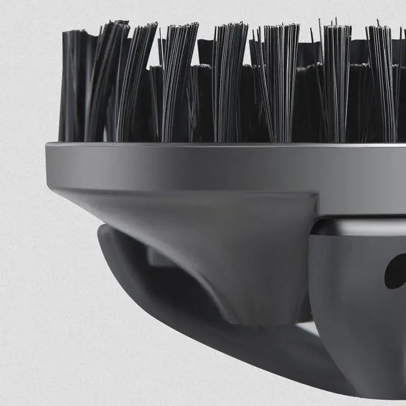 Black bristle coffee maker brush with a sleek matte gray plastic handle for stainless steel adjustable cleaning tool