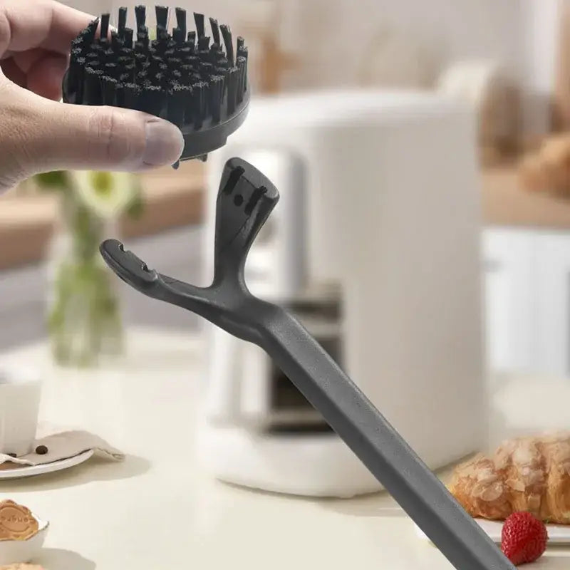 Black plastic coffee maker brush with dense bristles and long handle for stainless steel adjustable maker brush cleaning tool