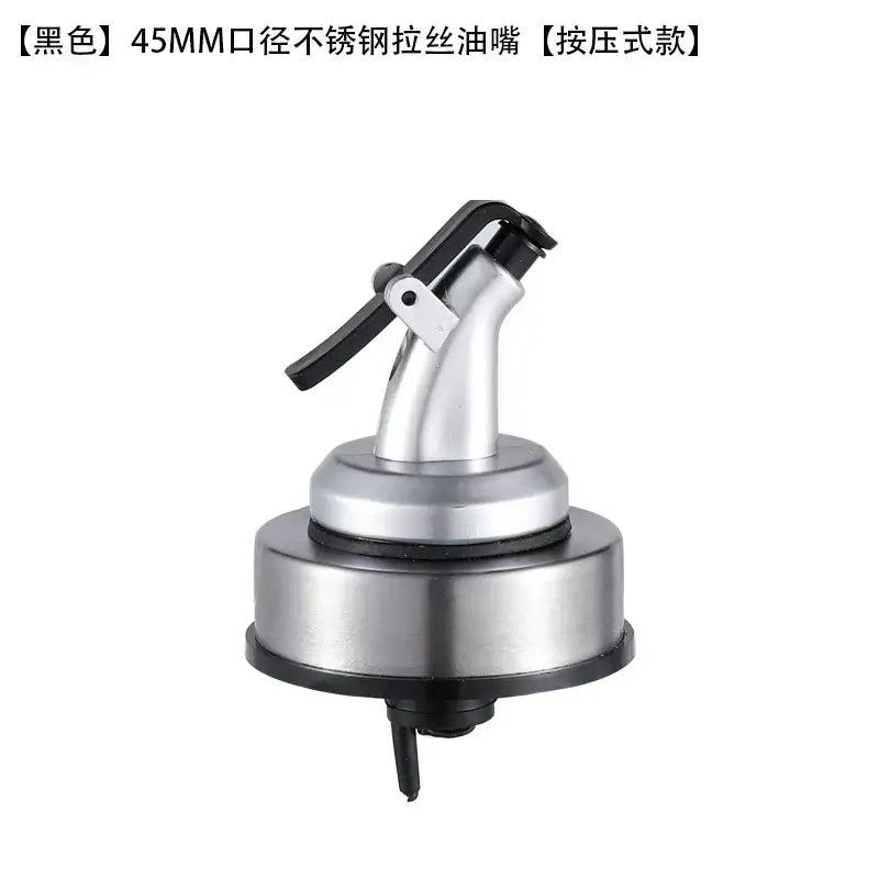 Black and silver stainless steel bottle cap stopper with colored handle and 45mm threaded opening for kitchen use