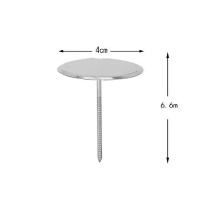 Silver-colored stainless steel cake piping nail with a 4cm flat head and threaded shaft for kitchen pastry decorating tools