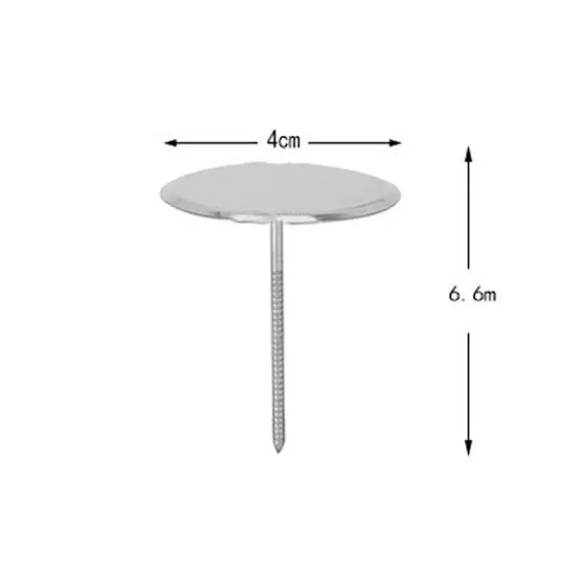 Silver-colored stainless steel cake piping nail with a 4cm flat head and threaded shaft for kitchen pastry decorating tools