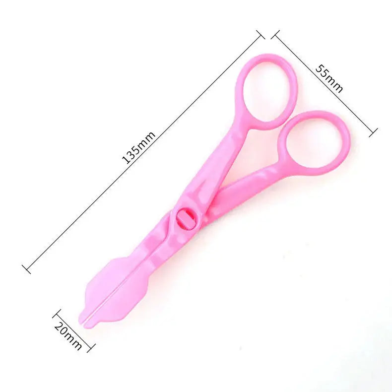 Pink plastic craft scissors with rounded handles and curved blade for stainless steel cake piping nail pastry decorating tools