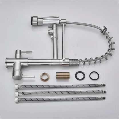 Stainless steel coiled spring kitchen water filter faucet with flexible gooseneck hose for decorbites kitchen water filter use