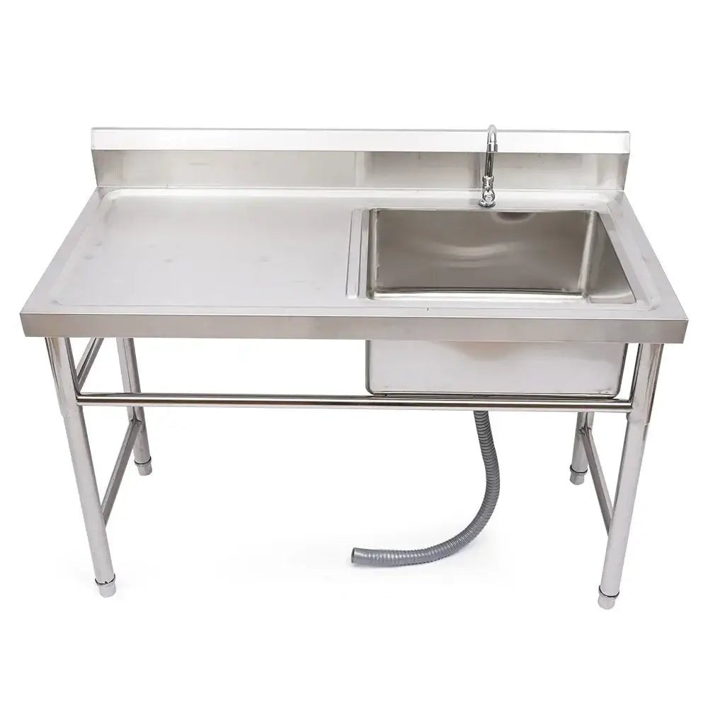Stainless steel commercial kitchen sink with left platform and faucet - Decorbites