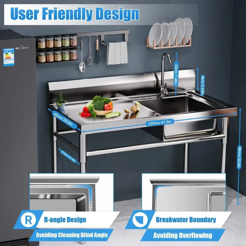 Stainless steel commercial kitchen sink with left platform and faucet - Decorbites
