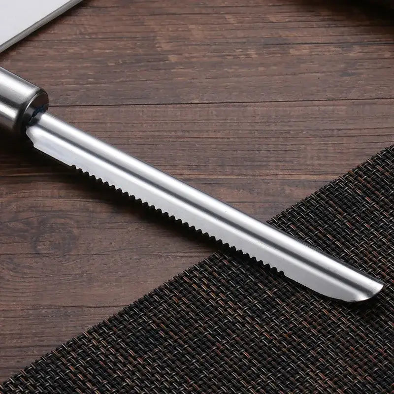 Shiny stainless steel decorbites fruit corer bread knife with serrated edge and sleek modern handle for kitchen use
