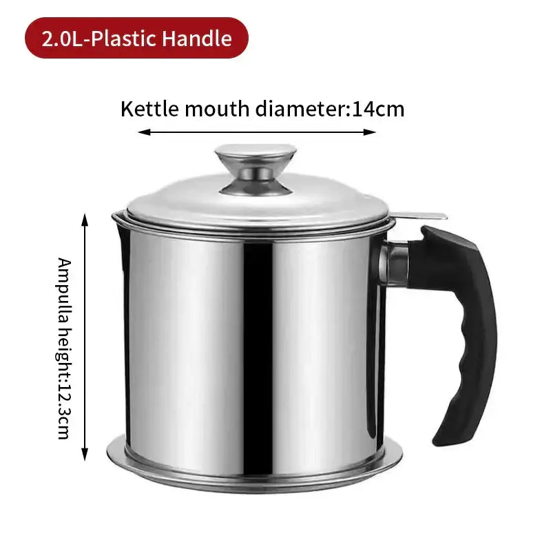 Stainless steel deep fryer pot with strainer and stainless steel oil separator with black handle and silver lid decorbites deep fryer