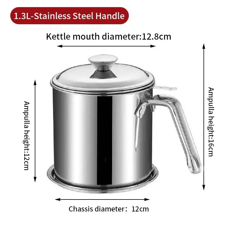 A sleek 1.3l stainless steel kettle with polished finish and ergonomic handle for decorbites deep fryer pot use
