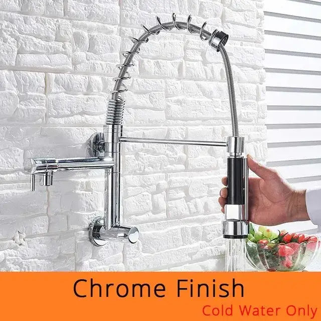 Chrome finished stainless steel dual spouts kitchen faucet with flexible coiled hose and pull down spray head decorbites dual spouts