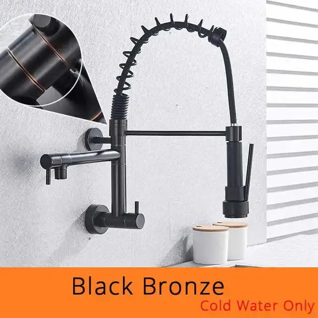 Black bronze stainless steel dual spouts kitchen faucet with flexible coiled gooseneck and pull down spray head decorbites dual spouts