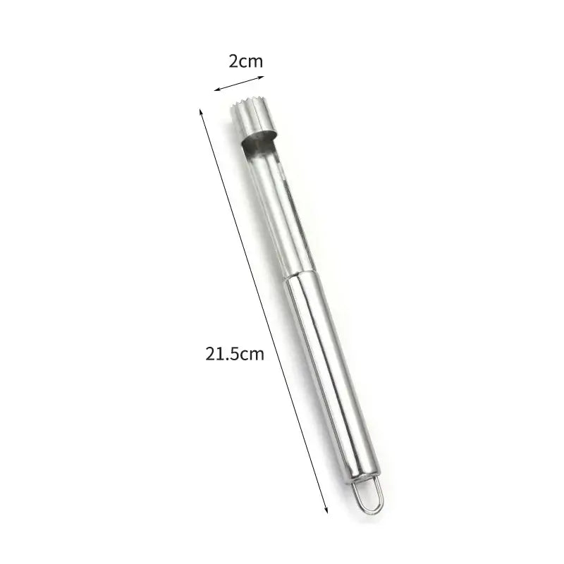 Stainless steel fruit core remover slicer 21.5cm with cylindrical cutting head and hanging loop decorbites fruit core tool