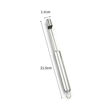 Sleek 21.5cm stainless steel fruit core remover with slender cylindrical body and multi-pronged tip by decorbites fruit core