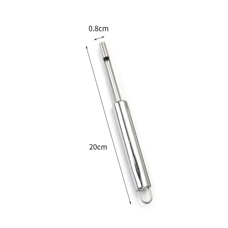 A sleek 20cm stainless steel fruit core remover with polished finish and loop for core remover slicer by decorbites