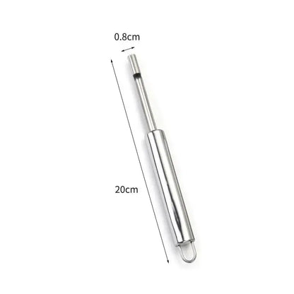 A sleek 20cm stainless steel fruit core remover with polished finish and loop for core remover slicer by decorbites