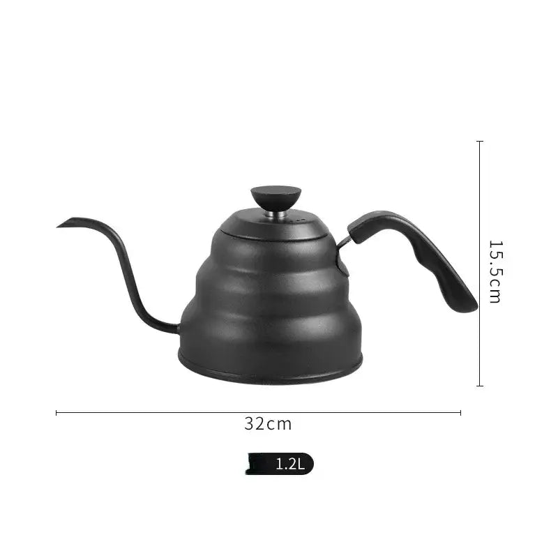 Black matte stainless steel decorbites gooseneck coffee kettle with ribbed body and ergonomic handle for temperature control