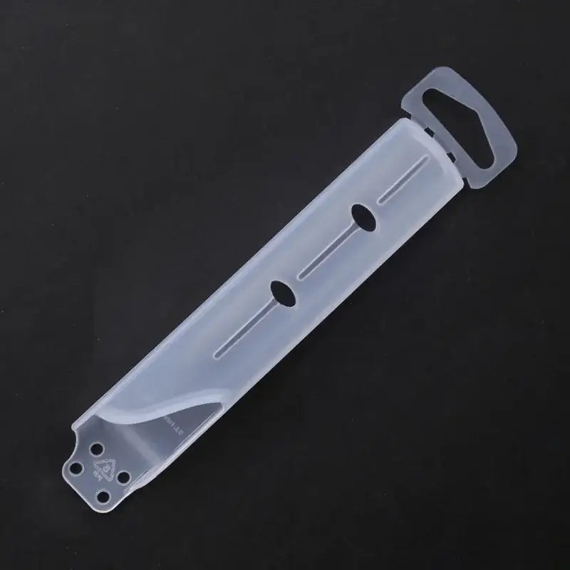 Transparent plastic wall bracket with hanging loop and three mounting holes for decorbites knife scabbard set
