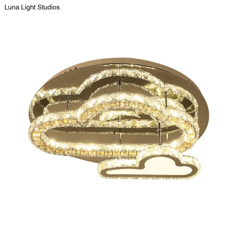 DecorBites™ DecorBites™ Stainless-Steel LED Ceiling Light with Clear Square-Cut Crystals - Modern Cloud Semi Flush Mount