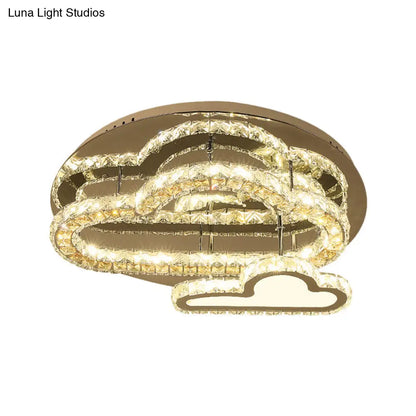 DecorBites™ DecorBites™ Stainless-Steel LED Ceiling Light with Clear Square-Cut Crystals - Modern Cloud Semi Flush Mount