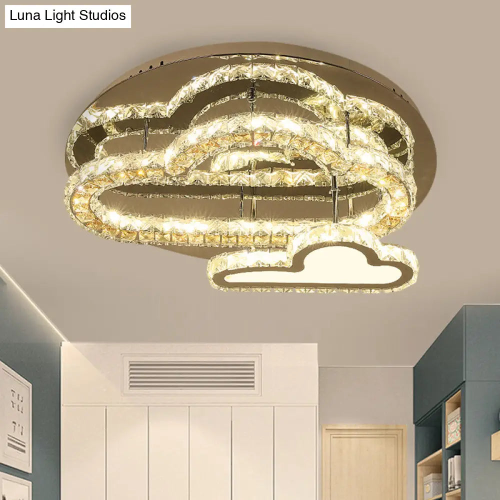 DecorBites™ DecorBites™ Stainless-Steel LED Ceiling Light with Clear Square-Cut Crystals - Modern Cloud Semi Flush Mount