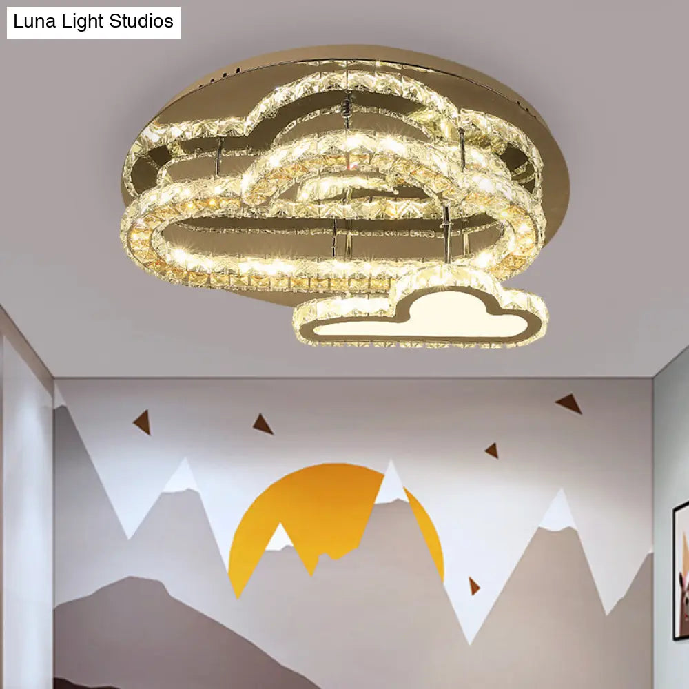DecorBites™ DecorBites™ Stainless-Steel LED Ceiling Light with Clear Square-Cut Crystals - Modern Cloud Semi Flush Mount