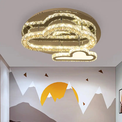 DecorBites™ DecorBites™ Stainless-Steel LED Ceiling Light with Clear Square-Cut Crystals - Modern Cloud Semi Flush Mount