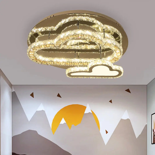 DecorBites™ DecorBites™ Stainless-Steel LED Ceiling Light with Clear Square-Cut Crystals - Modern Cloud Semi Flush Mount