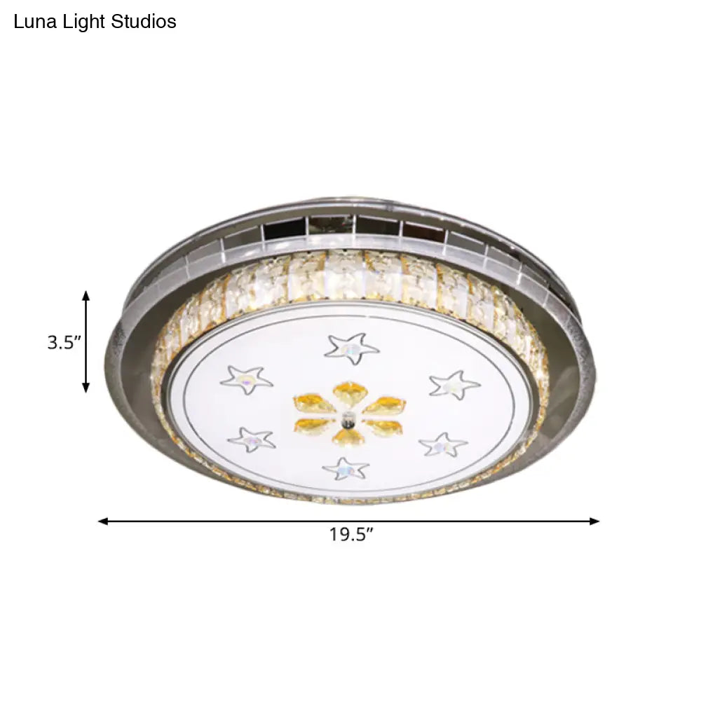 DecorBites™ DecorBites™ Stainless-Steel LED Flush Light Fixture with Clear Faceted Crystal Blocks - Modern Circular Ceiling Mount