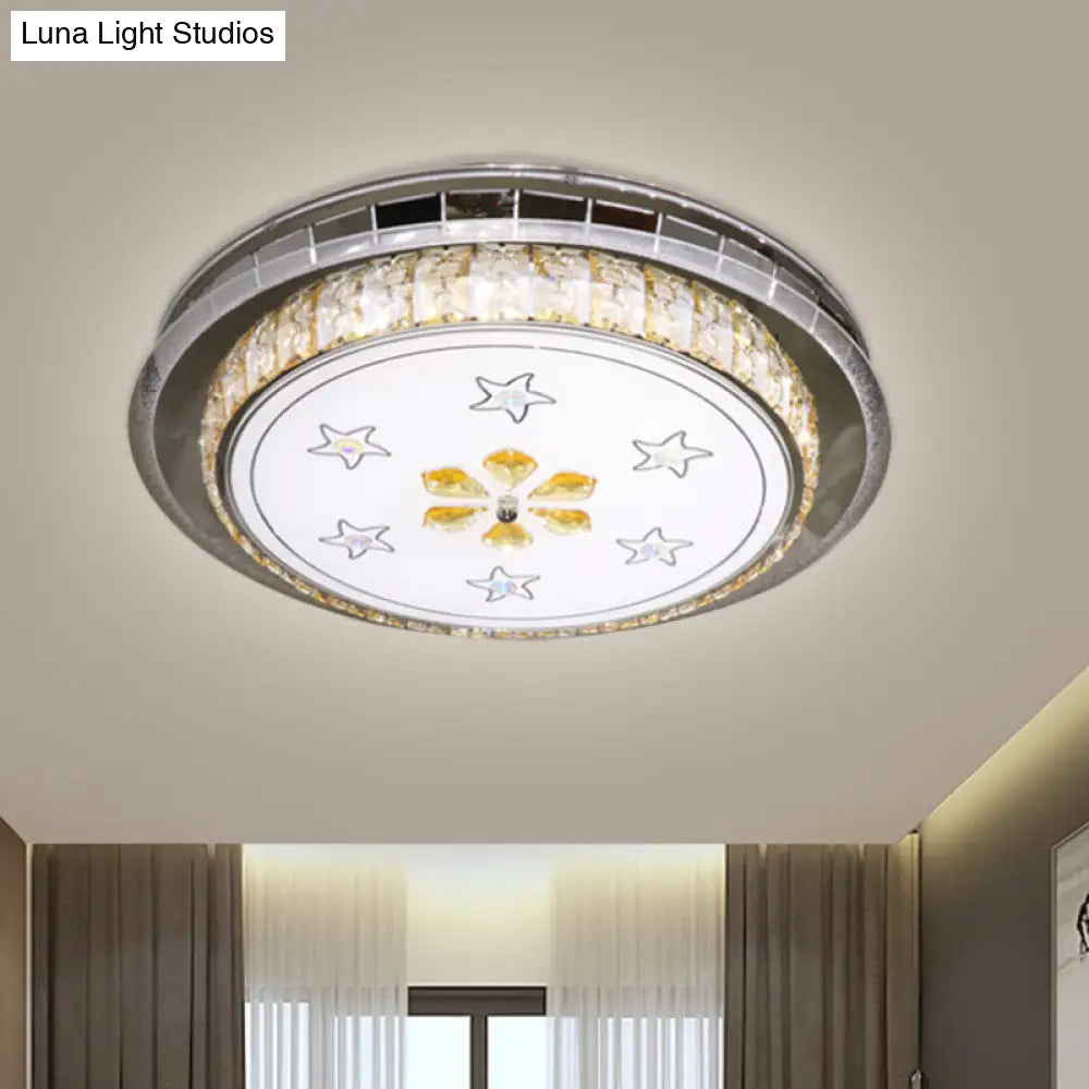 DecorBites™ DecorBites™ Stainless-Steel LED Flush Light Fixture with Clear Faceted Crystal Blocks - Modern Circular Ceiling Mount