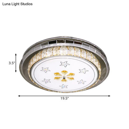 DecorBites™ DecorBites™ Stainless-Steel LED Flush Light Fixture with Clear Faceted Crystal Blocks - Modern Circular Ceiling Mount