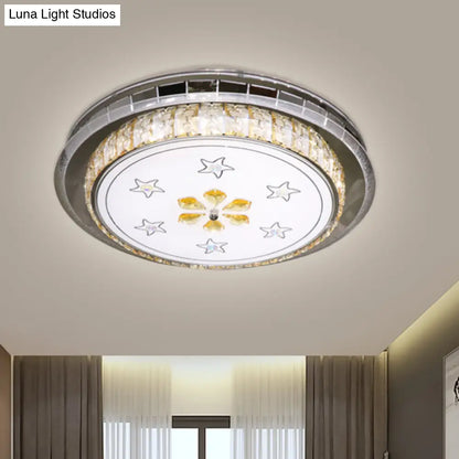 DecorBites™ DecorBites™ Stainless-Steel LED Flush Light Fixture with Clear Faceted Crystal Blocks - Modern Circular Ceiling Mount